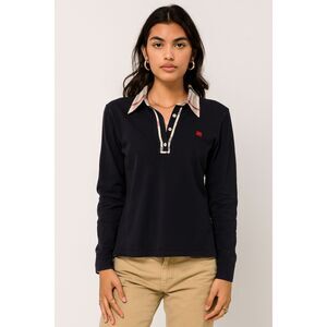 BURBERRY LONDON Black Long Sleeve Nova Check Polo Shirt Top  Women's Size Medium